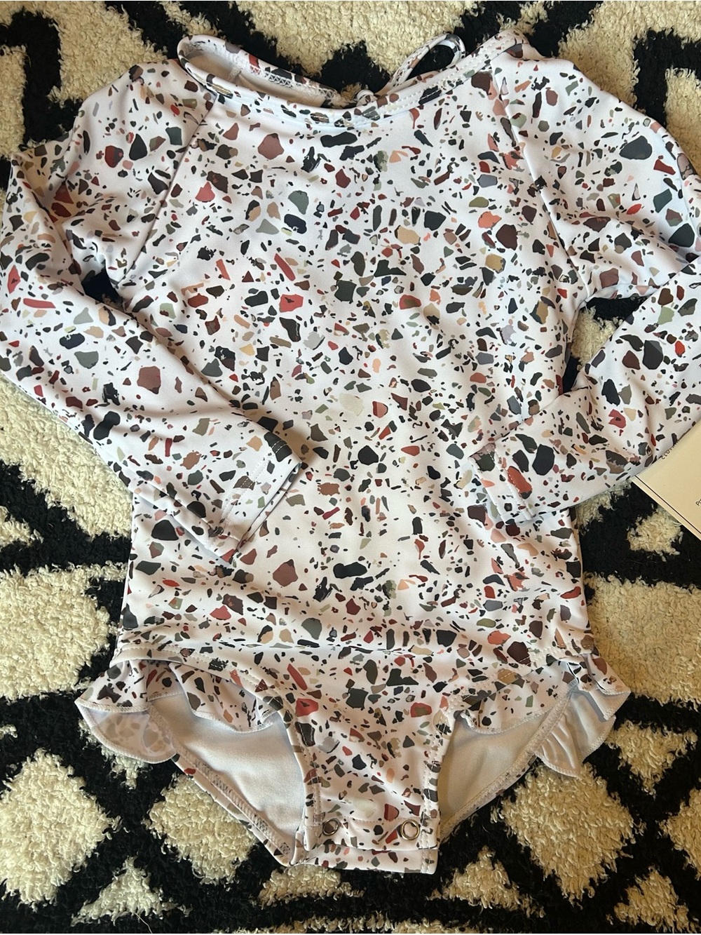 Current Tyed- Terrazzo Print Long Sleeve One-Piece Swim Suit -